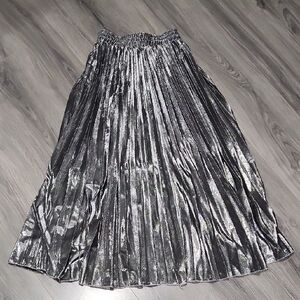Z&L Silver Metallic Pleated Maxi Skirt